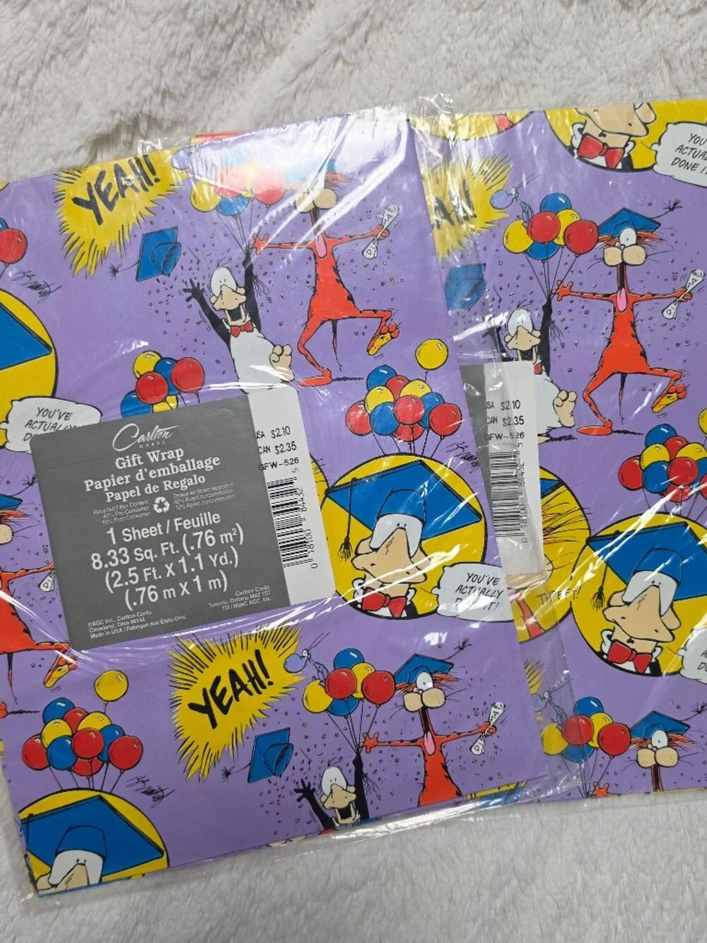 Vintage 90s Bloom County Bill The Cat Opus Graduation Gift Wrap Carlton Cards
